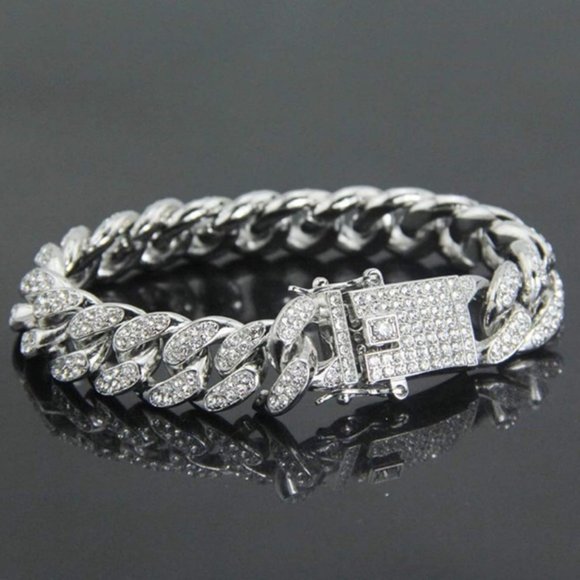 New Men’s Iced Out CZ Diamond Link Chain Bracelet - Picture 3 of 10